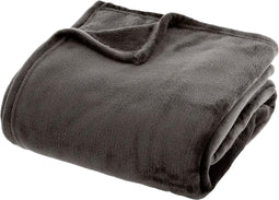 Plaid effen flanel flece deken - 180x230 cm - donkergrijs