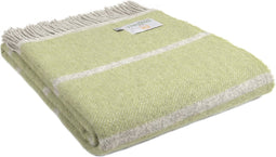Plaid met brede accent streep Licht Groen (Fern) - 150x183 - Nieuw Wol - Tweedmill UK