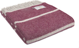 Plaid met brede accent streep Paars Rood (Rosewood) - 150x183 - Nieuw Wol - Tweedmill UK
