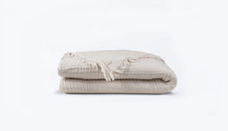 Plaid met franje, van mousseline 160 x 200 (cm) / Beige