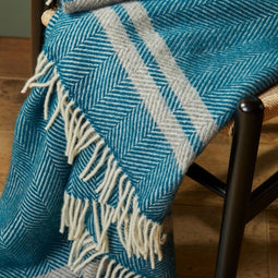 Plaid Visgraat 2 streep BlauwGroen (Teal) en Grijs - 150x183 - Nieuw Wol - Tweedmill UK