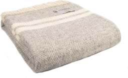 Plaid Visgraat 2 streep Grijs en Creme - 150x183 - Nieuw Wol - Tweedmill UK