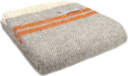 Plaid Visgraat 2 streep Grijs en Oranje - 150x183 - Nieuw Wol - Tweedmill UK