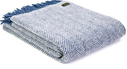 Plaid Visgraat Blauw en Zilvergrijs - 150x183 - Nieuw Wol - Tweedmill UK