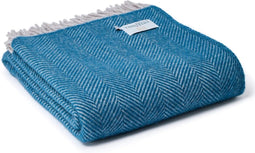 Plaid Visgraat Blauw met Grijs - 150x183 - Nieuw Wol - Tweedmill UK
