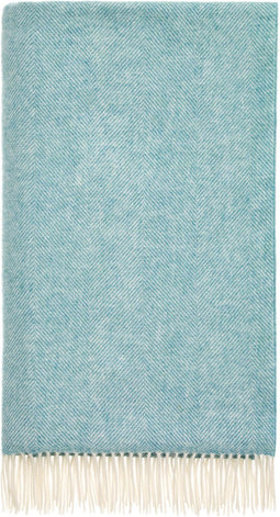 Plaid Visgraat Blauwgroen (Aqua) - Shetland Lamswol - 140x185 - Bronte by Moon Scotland