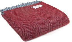 Plaid Visgraat Rood en Blauw (Strawberry & Petrol) - 150x183 - Nieuw Wol - Tweedmill UK