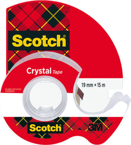 Plakband Scotch Crystal 600 19mmx15m transparant + afroller | 12 stuks
