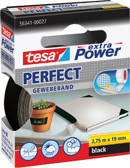 Plakband Tesa textiel 19mmx2.75m zwart | 10 stuks