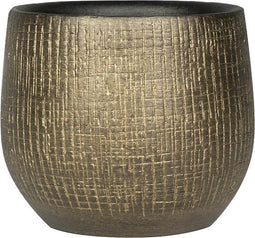 Plantenpot/bloempot in een strakke Modern design look metal goud Dia 18 cm en Hoogte 16 cm