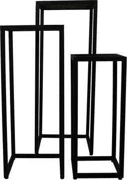 Plantenstandaard Verona - 35x35x90/30x30x75/25x25x60 - Zwart- Mangohout/ijzer