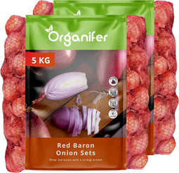 Plantuien Red Baron 14/21 - 10 Kg - Voor Dieprode Schil En Smaak - Nak-Gecertificeerd - Vroege Teelt - Platronde Vorm - Plantgoed - Bestand Tegen Weersomstandigheden - Oogst In 90 Dagen - Organifer