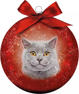 Plenty Gifts Kerstbal Frosted Grijze Kat 10CM