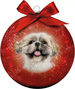 Plenty Gifts Kerstbal Frosted Shih Tzu Rood 10CM