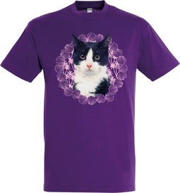 Plenty Gifts T-shirt Black & White Cat Dark Purple S