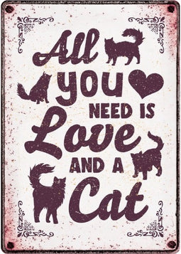 Plenty gifts waakbord blik all you need is love and a cat