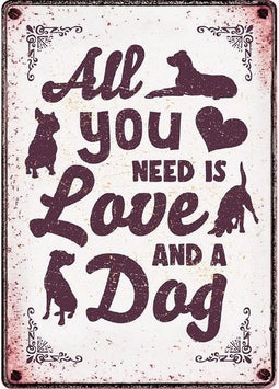 Plenty Gifts Waakbord Blik All You Need Is Love And A Dog 21X15 CM