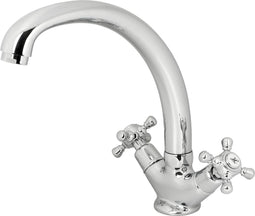 Plieger Charleston Keukenkraan – Kraan Chroom – Twee Knoppen – Keukenkraan Ronde Uitloop – Kraan Messing