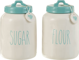 J-Line voorraadpot Flour/Sugar - keramiek - blauw/wit - 2 stuks