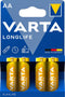 Varta Longlife Extra Mignon AA Batterij - Alkaline - 10 jaar stroomopslag - (4 stuks)