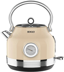 SOGO Retro Waterkoker - Snoerloos RVS - 1.8 Liter met Thermometer - Beige