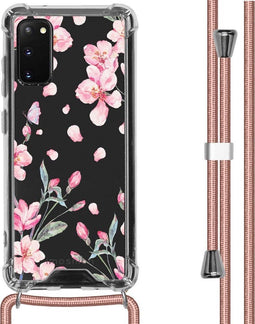 iMoshion Hoesje Geschikt voor Samsung Galaxy S20 Hoesje Met Koord - iMoshion Design Hoesje met Koord - Roze / Transparant / Blossom Watercolor