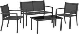 MADERA tuinmeubelen voor 4 personen: Bank + Fauteuils + Salontafel - Stalen structuur