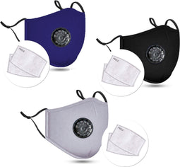 PM2.5M: wasbaar katoenen masker met 2 actieve koolfilters blauw