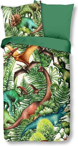 Good Morning Kinderdekbedovertrek "dinosaurussen" - Groen - (140x200/220 cm) - Katoen