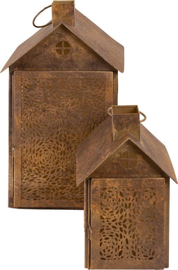 Lantaarn Spot Birdhouse brown antique Set van 2 stuks