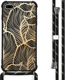 iMoshion Hoesje Geschikt voor iPhone 8 Plus / 7 Plus Hoesje Met Koord - iMoshion Design Hoesje met Koord - Goud / Zwart / Golden Leaves
