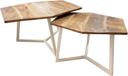 SVJ Salontafel 6-hoek - 56x73x45 cm - Metaal - Wit/Bruin - Set van 2
