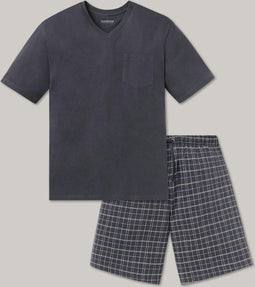 Schiesser Heren Shortama - Korte broek - V-hals - Antraciet - Maat L
