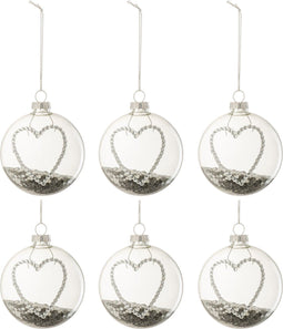 J-Line kerstbal Hart Strass Zilver Sterretjes - glas - small - doos van 6