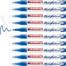 edding 5300 acrylmarker gentiaanblauw mat 10 stuks – fijne ronde punt 1-2 mm – precieze en lichtechte verfmarker voor canvas, hout & steen