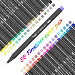Fineliner pennenset, 36 kleuren fijne puntpennen 0,4 mm fijne punt kleurpennen voor schetsen tekenen en schrijven, journaling, notitie, strips, kleurboek