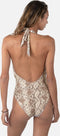 Barts Keona Halter One Piece - Dames Badpak - Lage v-hals slangenprint - Sand