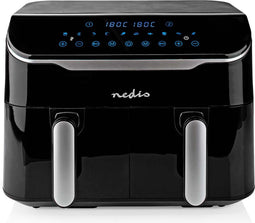 Nedis Dubbele Heteluchtfriteuse - 2x3.5 l - Tijdschakelaar: 60 min - Aantal vooraf ingestelde programma's: 10 - Digitaal - Zwart