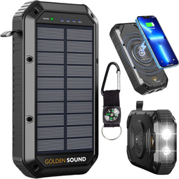 Golden Sound Solar Powerbank - Powerbank zonne-energie - 30.000 mAh - 4x USB-A 1x USB-C 1x Micro-usb - Snellader 22,5W