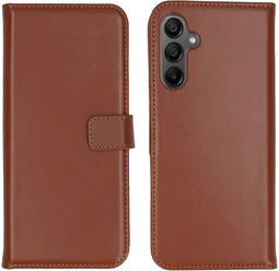 Selencia Samsung Galaxy A15 - Echt Lederen Bookcase - 3 Pashouders - Lichtbruin