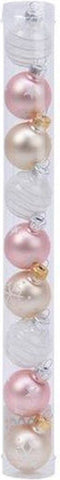 9 Glazen kerstballen 3 cm mix parel poeder roze winter wit