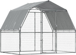 vidaXL - Hondenkennel - met - dak - en - deur - gegalvaniseerd - staal - zilverkleurig