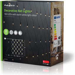 Nedis Decoratieve Net Verlichting - Warm Wit - 160 LED's - 2 x 1 m - Licht effecten: 7 - Binnen & Buiten - Netvoeding