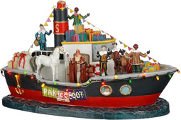 LuVille Sinterklaas Miniatuur Pakjesboot met LED Verlichting - L33 x B18 x H19 cm - Meerkleurig