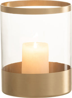 J-Line windlicht Lijnen - glas - goud/transparant - large