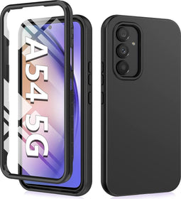 Podec 2-in-1 Hoesje met Screenprotector Geschikt voor Samsung Galaxy A54 Zwart Telefoonhoesje - Anti-Shock Case Cover