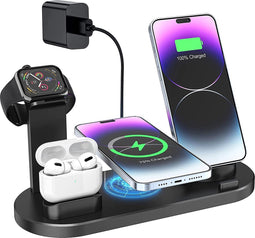 Podec 6 in 1 Oplaadstation Geschikt voor Apple iPhone en Samsung Wireless Fast Charger Draadloze oplader 10W Snellader
