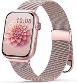 Podec Smartwatch Magnetische RVS Strap Rose Roze - Geschikt voor Apple Watch - Bandje Geschikt voor iWatch 42 / 44 / 45 / 49 mm - Geschikt voor Series 1/2/3/4/5/6/7/SE