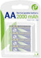 Gembird EG-BA-AA20R4-01 - Oplaadbare AA Batterij - 2000mAh NiMH - (2 stuks)