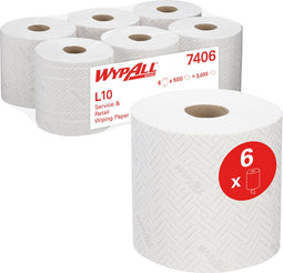 Poetsrol wypall 7406 l10 1-laags 190m 500vel wit